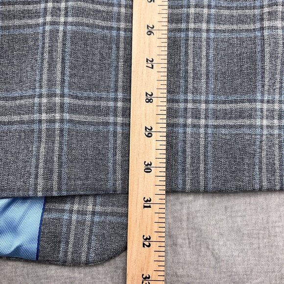 Unbranded Blazer Men 40 Gray Blue Windowpane Plaid Classic Wool Jacket Chile - Picture 8 of 12